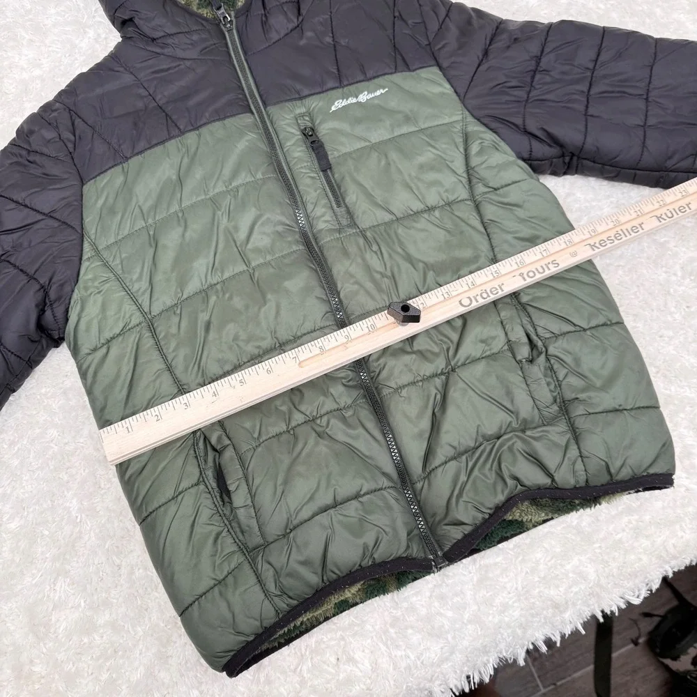 Eddie Bauer Boy's L Large 14-16 Camo Reversible Zip Quilted Hooded Jacket Zip